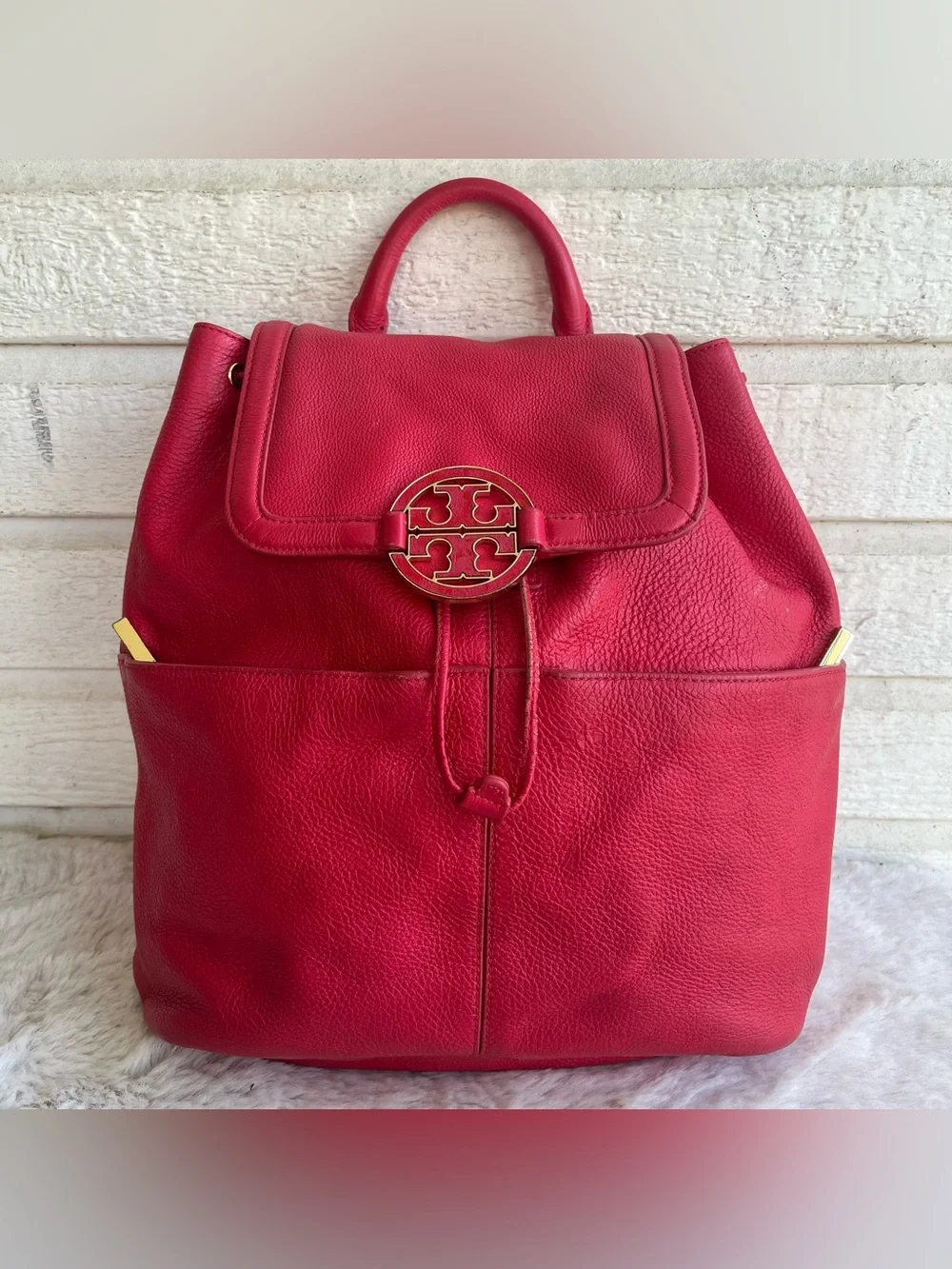 TORY BURCH Hot Pink Amanda Marion Drawstring Large Backpack Shoulder Bag